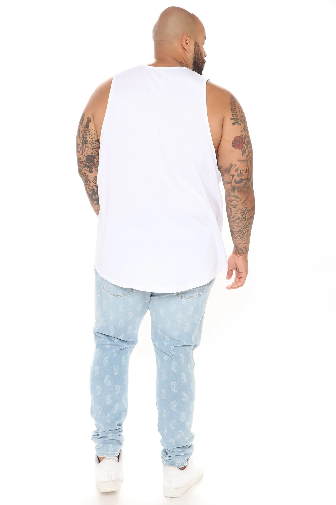 All Over Paisley Print Skinny Jeans - Light Wash