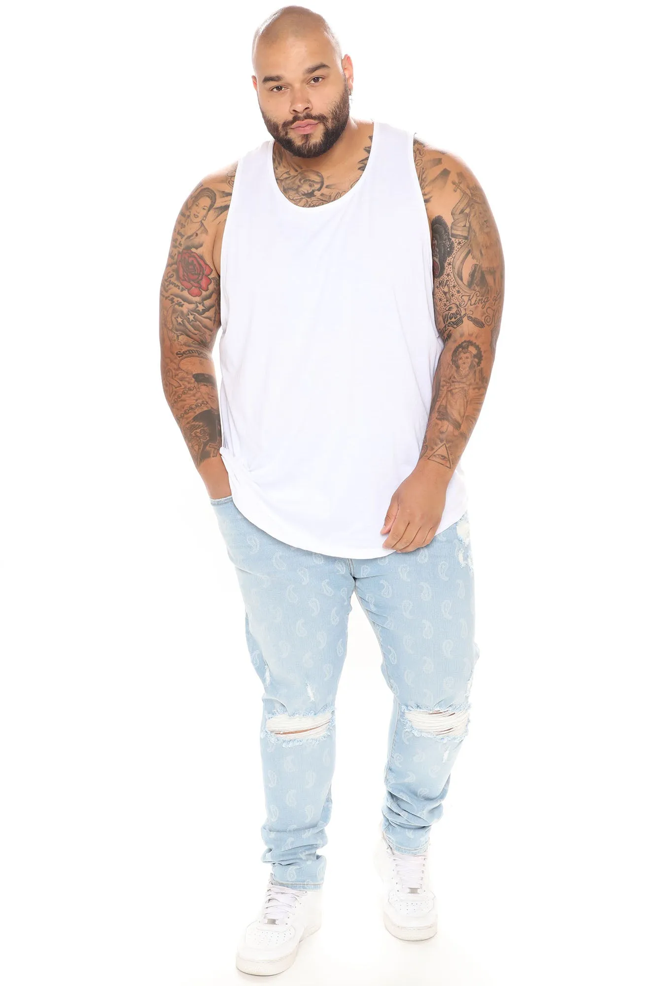 All Over Paisley Print Skinny Jeans - Light Wash