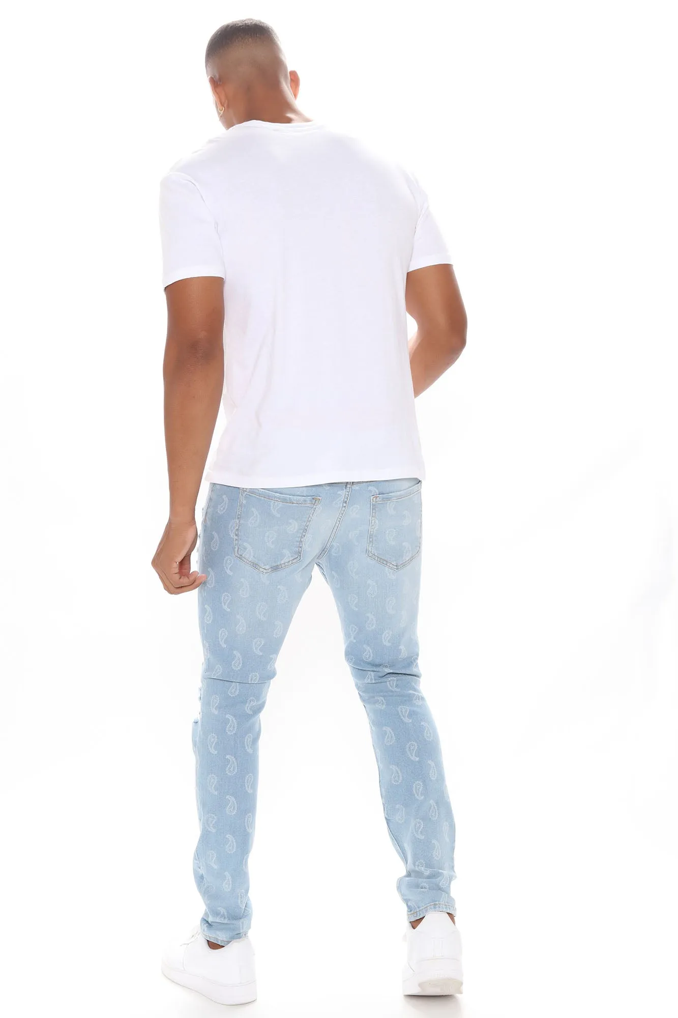 All Over Paisley Print Skinny Jeans - Light Wash