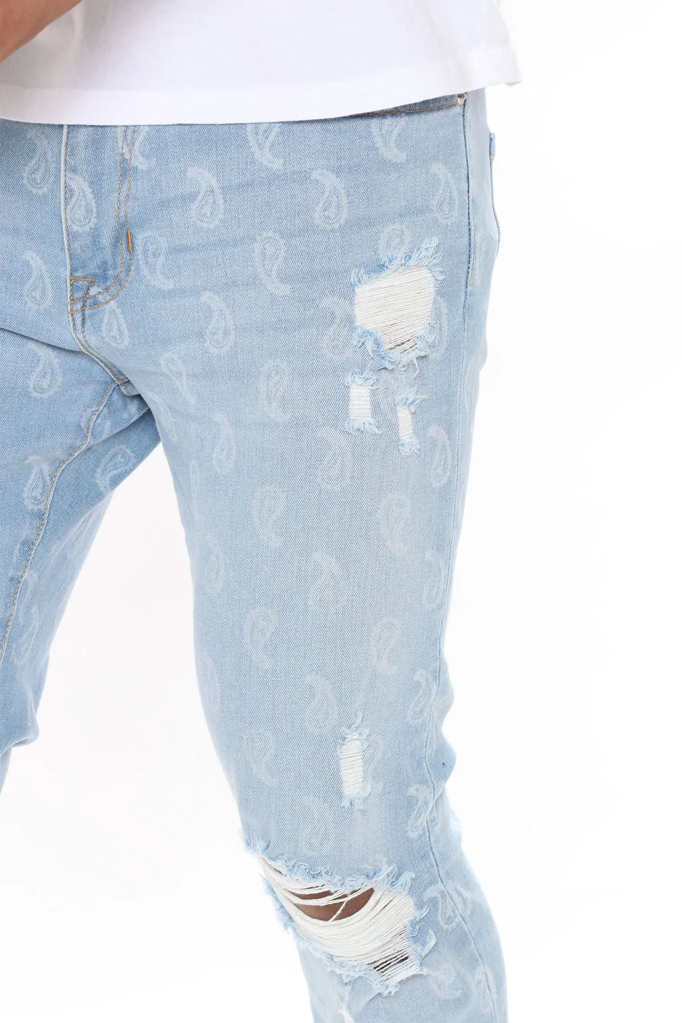 All Over Paisley Print Skinny Jeans - Light Wash