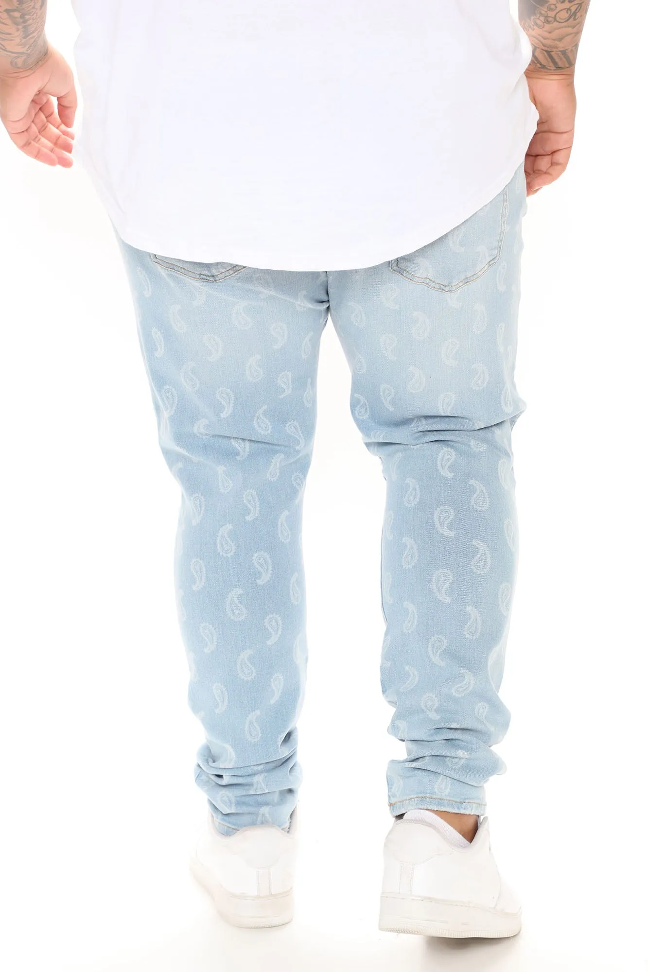 All Over Paisley Print Skinny Jeans - Light Wash