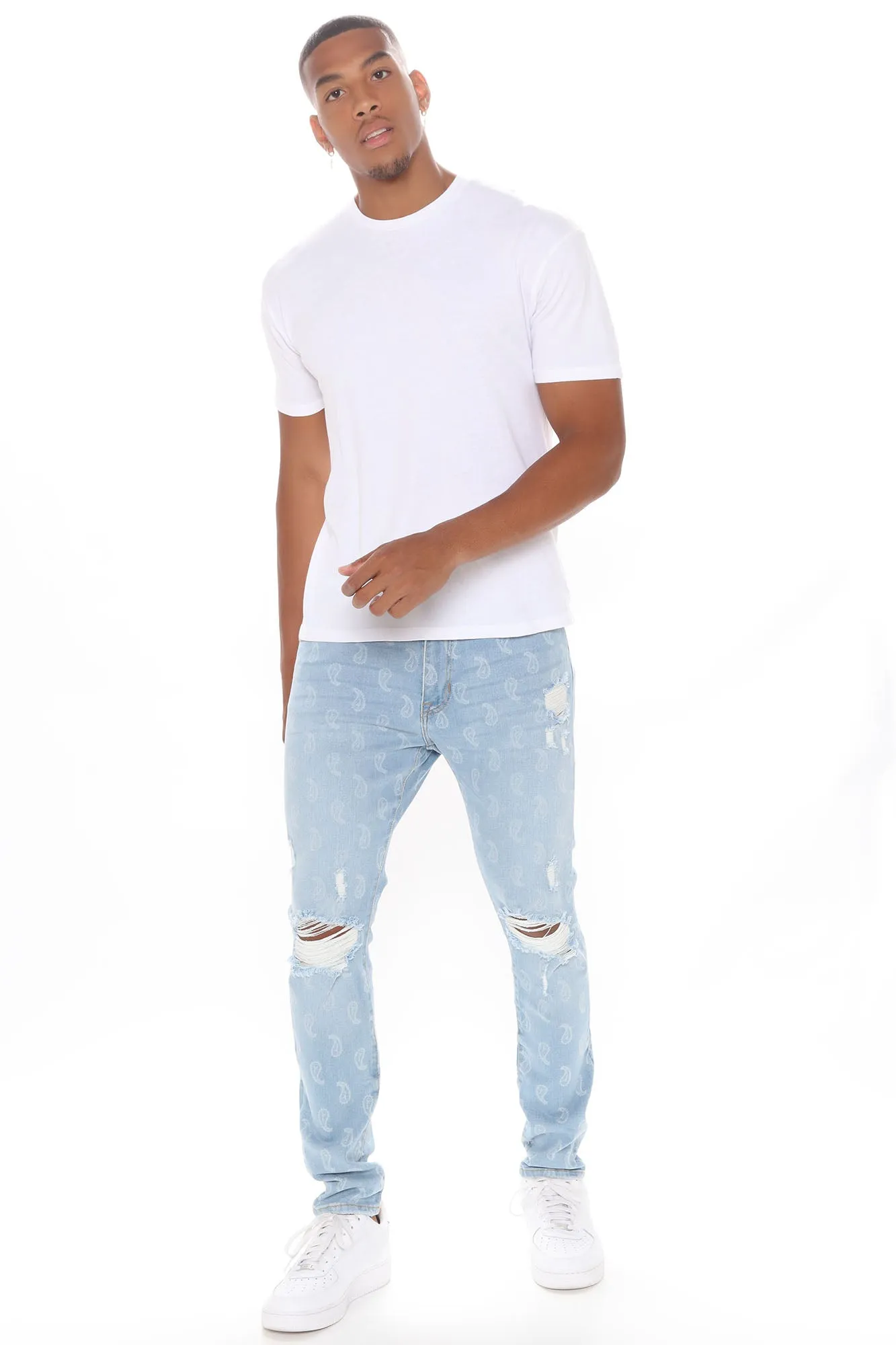 All Over Paisley Print Skinny Jeans - Light Wash