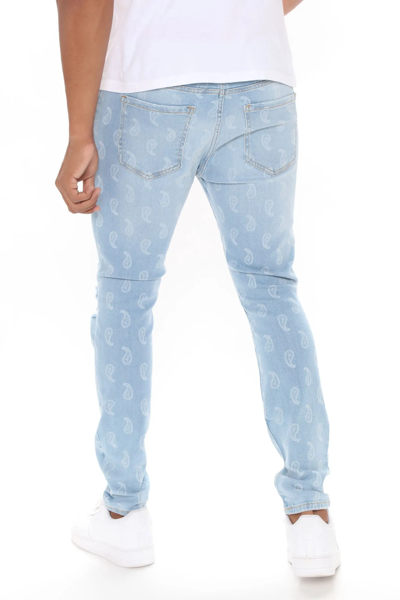 All Over Paisley Print Skinny Jeans - Light Wash