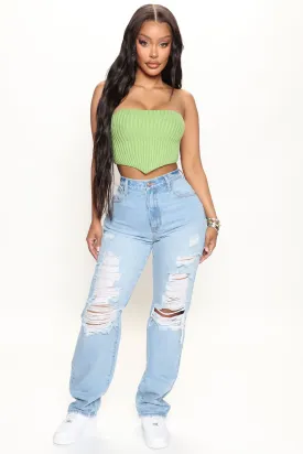 Always A Pleasure Ripped Straight Leg Jeans - Light Blue Wash
