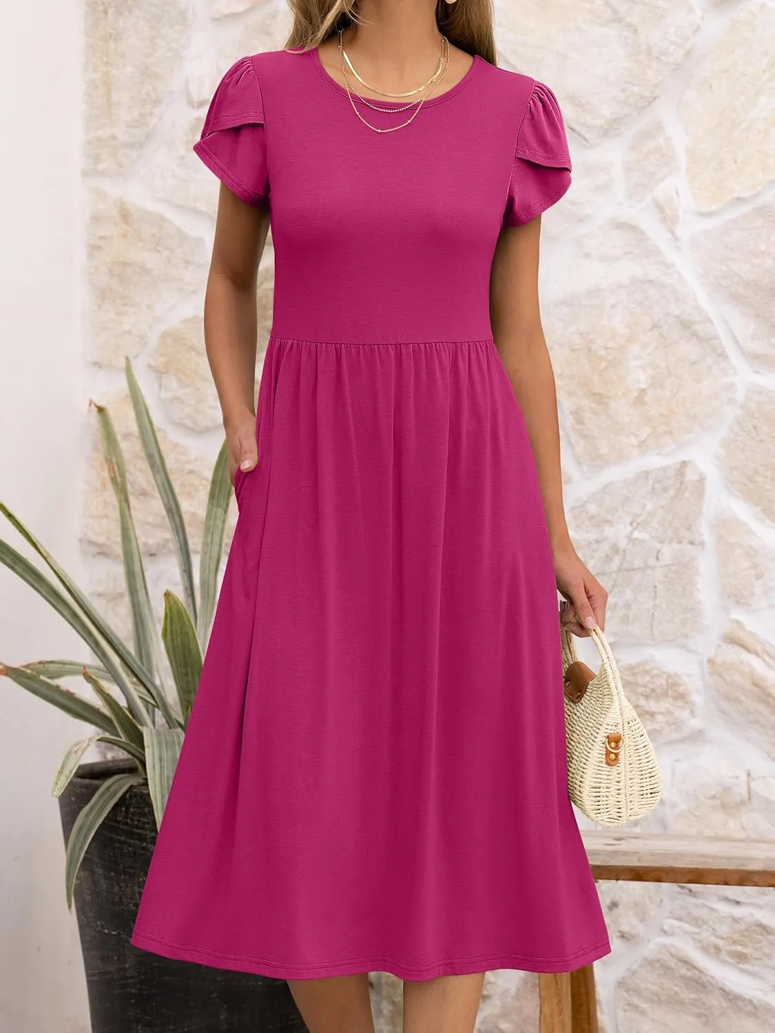 ANRABESS Women's Summer Short Sleeve A-Line Midi Dresses Casual Floral T-Shirt Dresses Flowy Beach Sundress with Pockets