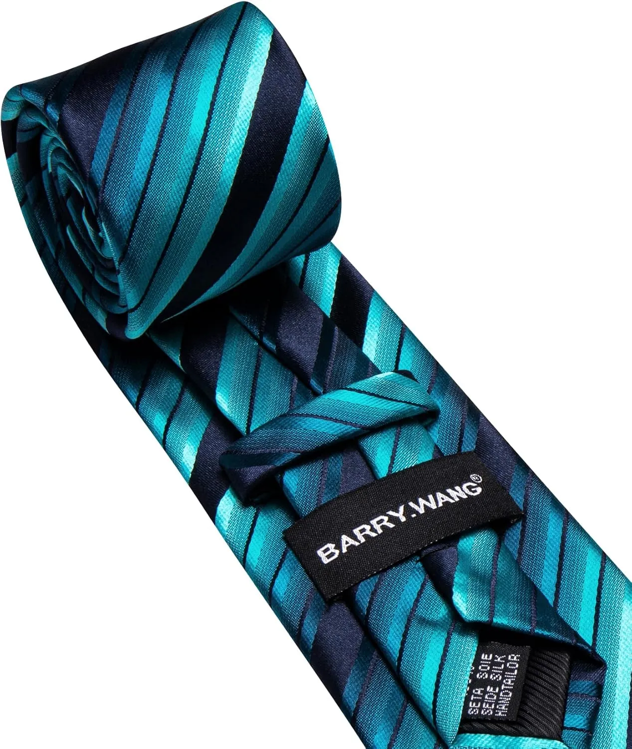 Barry.Wang Man Stripe Ties Set Silk Woven Pocket Square Necktie Cufflinks Formal Party Business