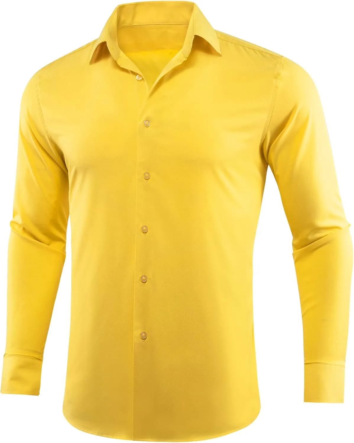 Barry.Wang Mens Stretch Dress Shirts Solid Long Sleeve Button Down Shirts Formal Casual Business Prom Party Wedding