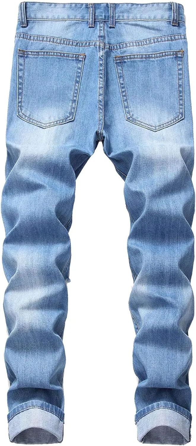 Baylvn Men's Ripped Distressed Destroyed Straight Slim Fit Jeans Skinny Casual Fashion Denim Pants