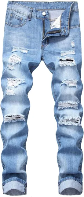 Baylvn Men's Ripped Distressed Destroyed Straight Slim Fit Jeans Skinny Casual Fashion Denim Pants