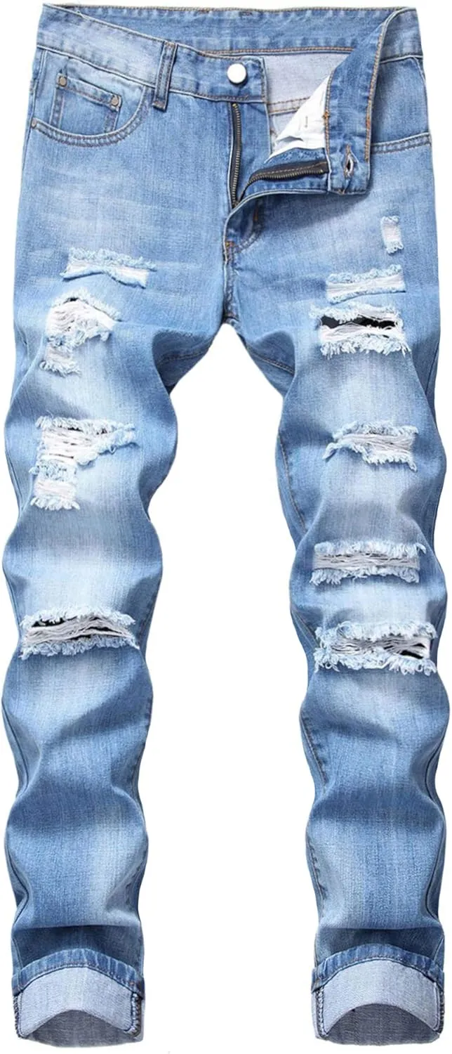 Baylvn Men's Ripped Distressed Destroyed Straight Slim Fit Jeans Skinny Casual Fashion Denim Pants