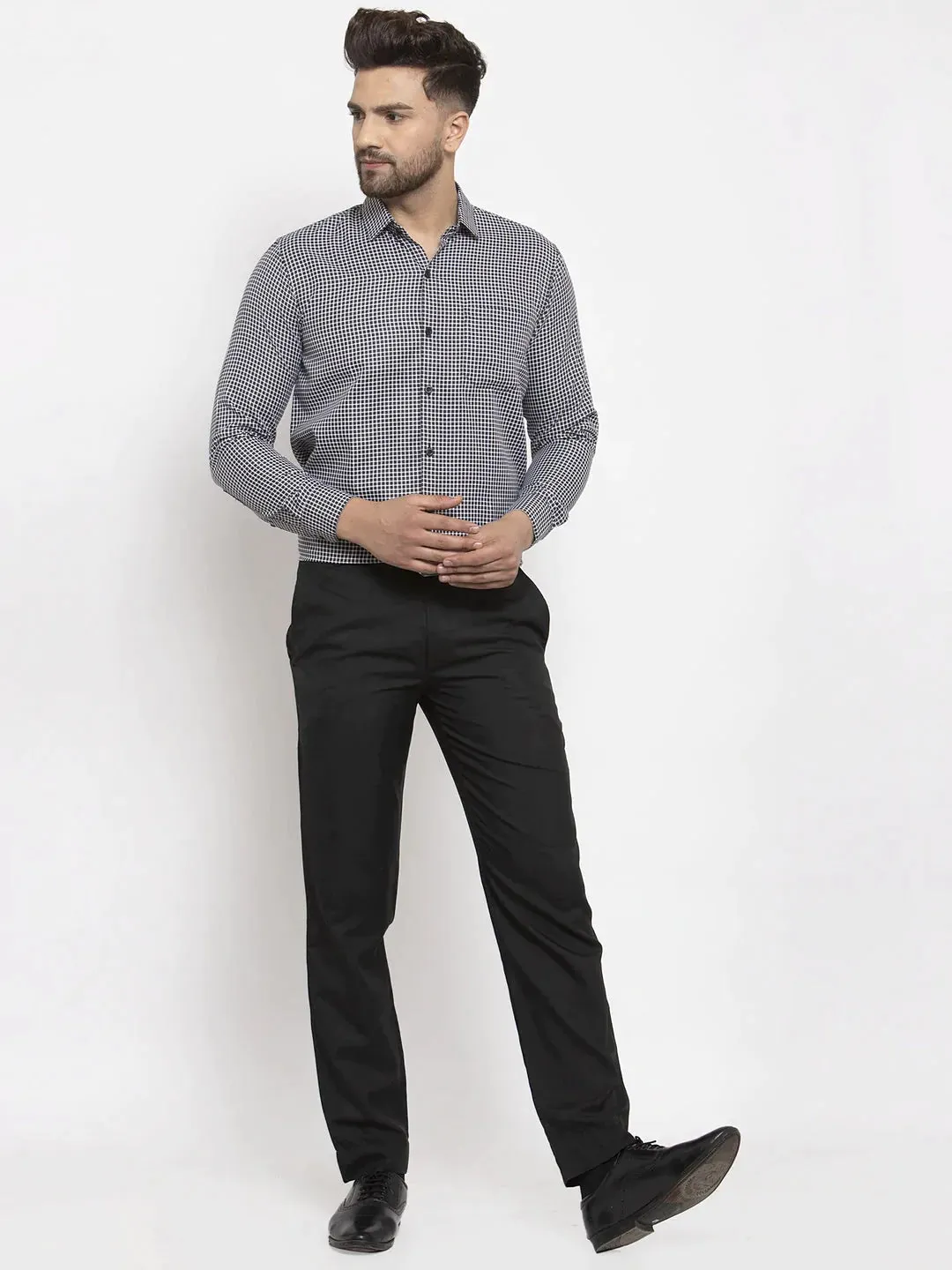 Black Men'S Cotton Checked Formal Shirt'S