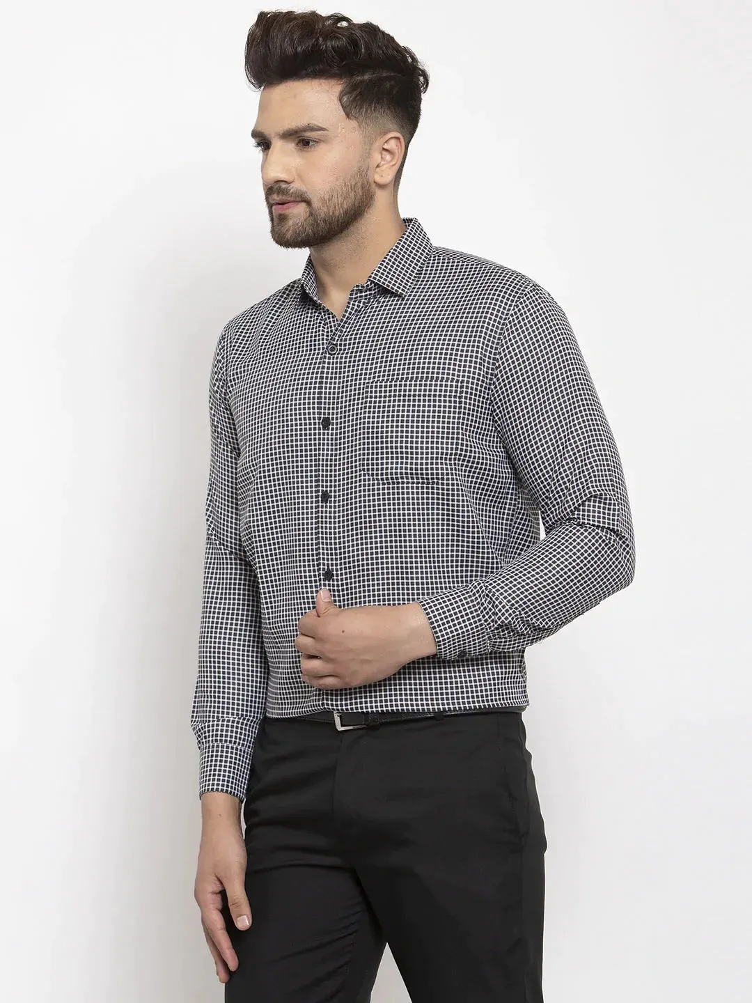Black Men'S Cotton Checked Formal Shirt'S