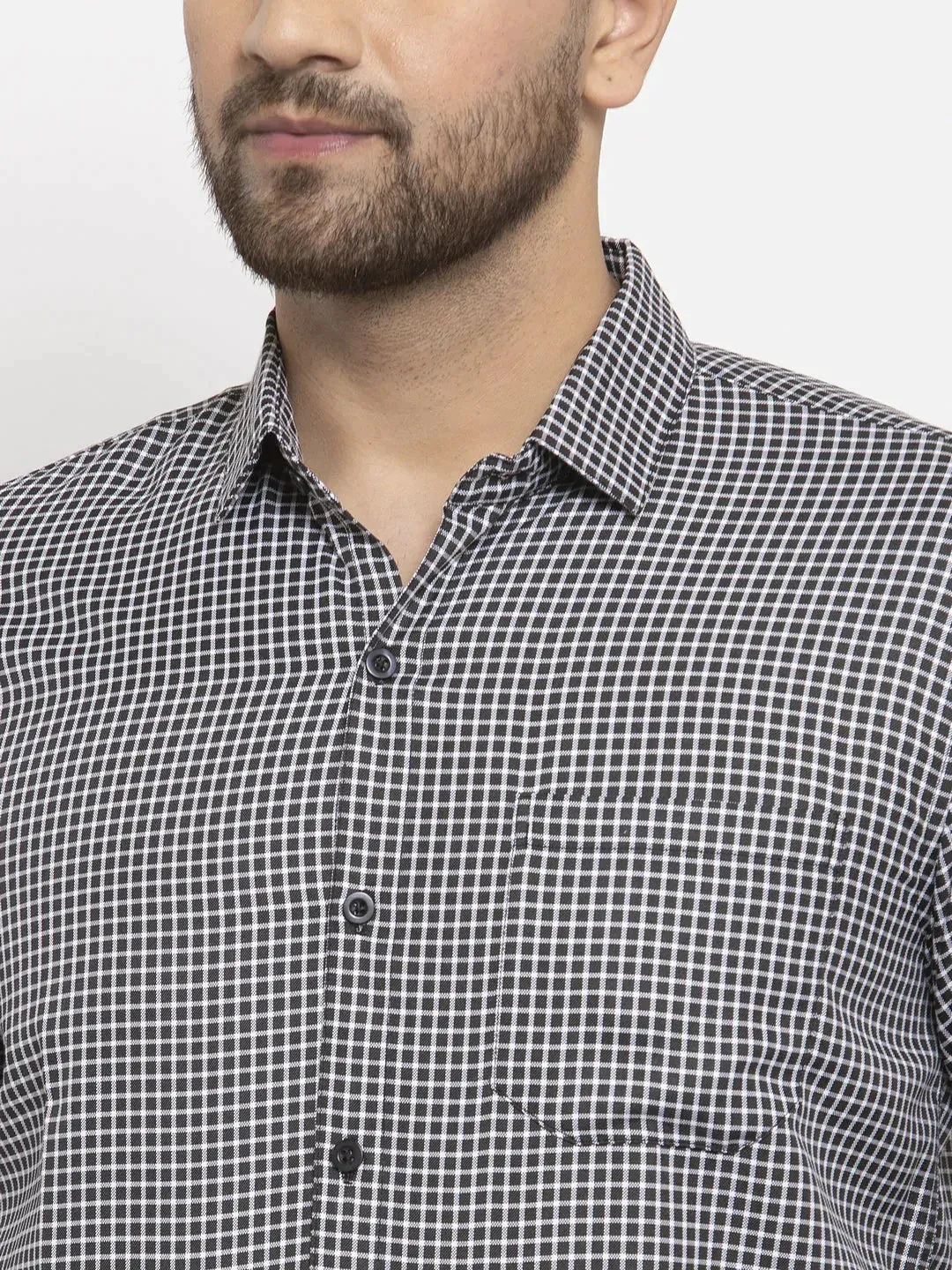 Black Men'S Cotton Checked Formal Shirt'S