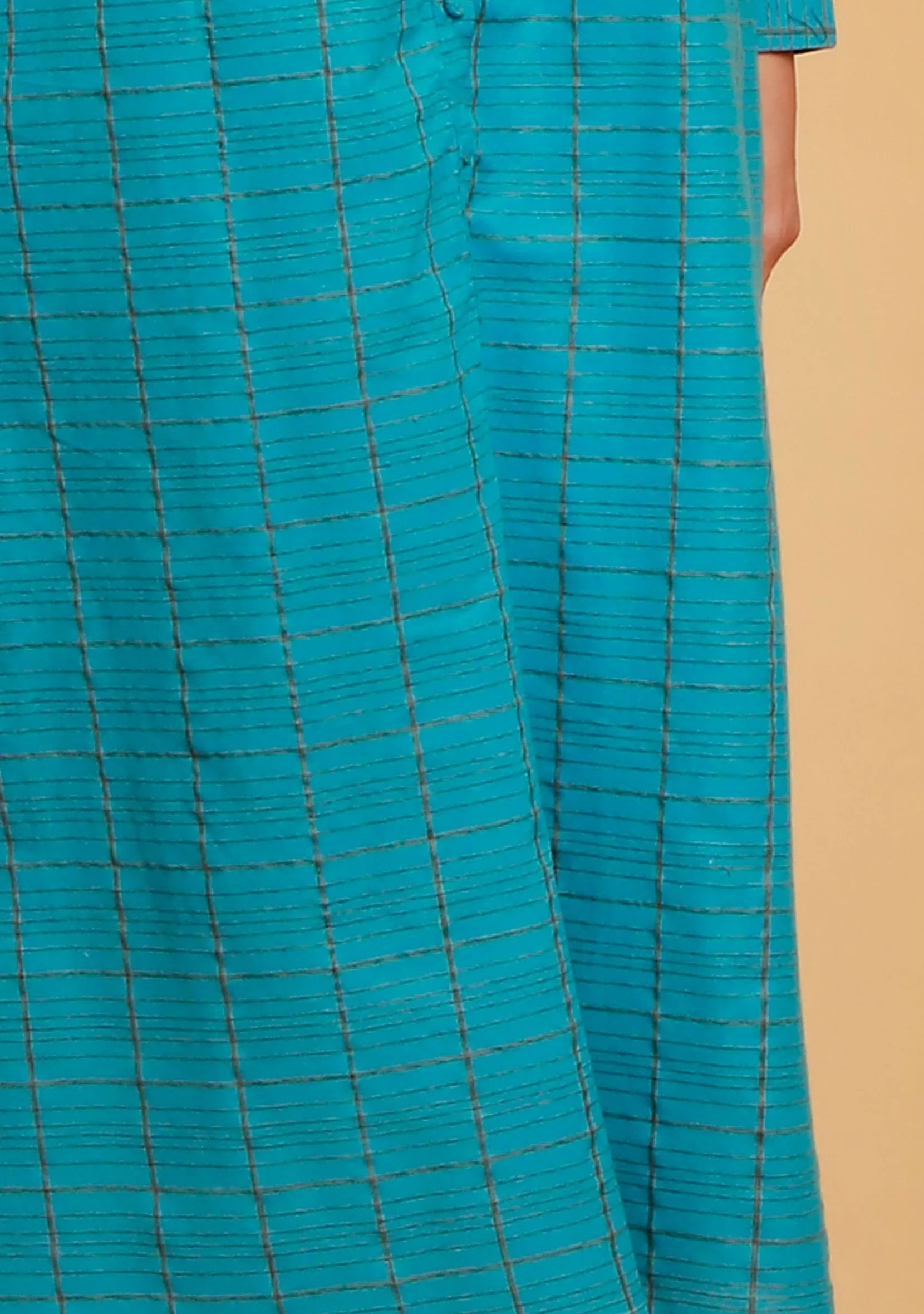 Blue Checked Long Shirt Woven Kurta