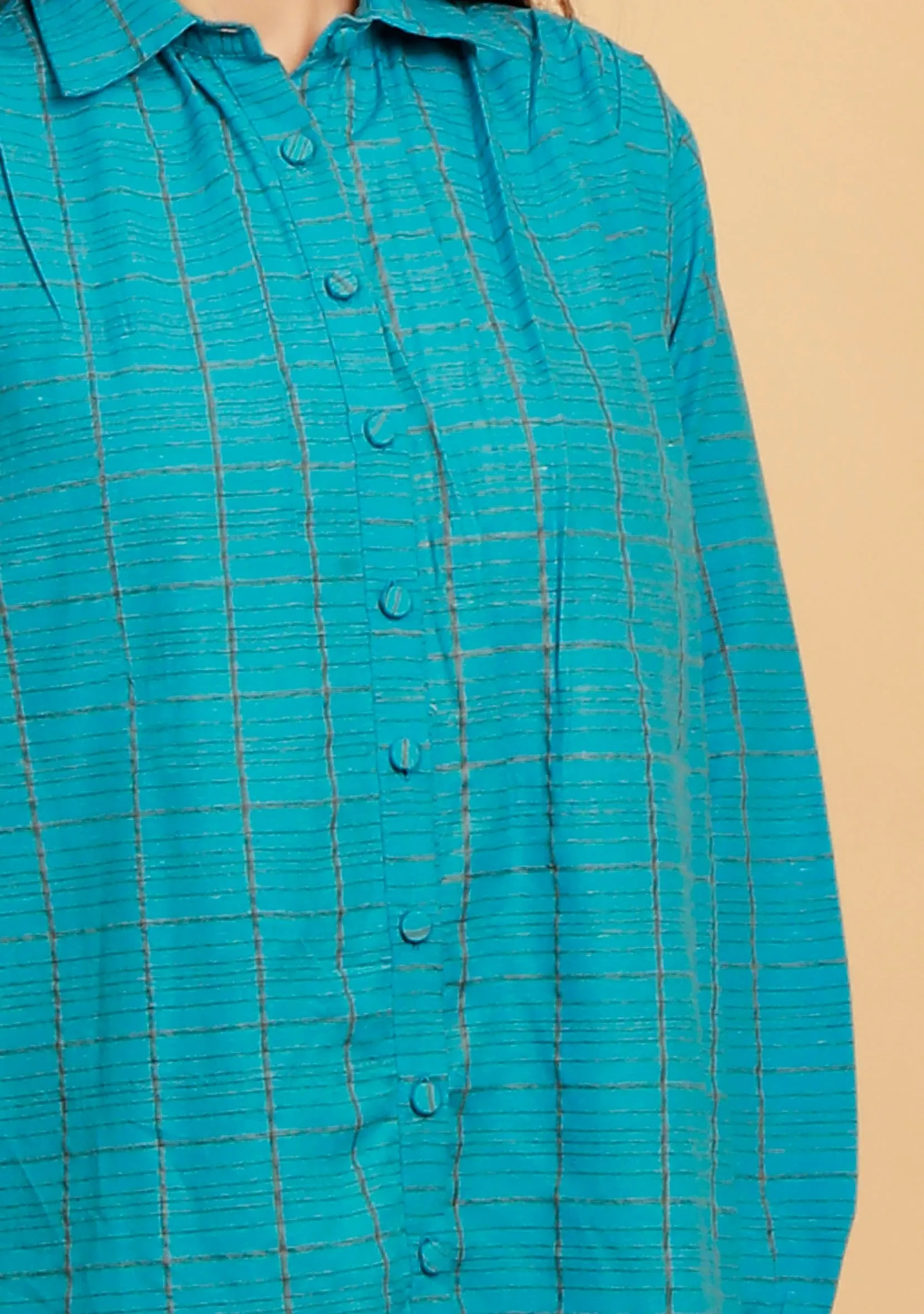 Blue Checked Long Shirt Woven Kurta