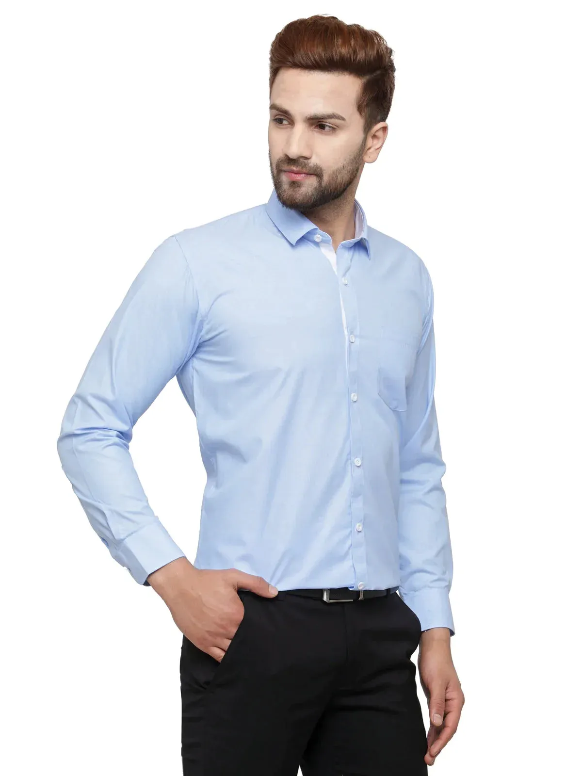 Blue Formal Shirt With White Detailing