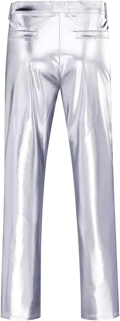 Boyland Mens Casual Night Club Metallic Moto Jeans Style Flat Front Suit Pants Straight Leg Trousers Disco