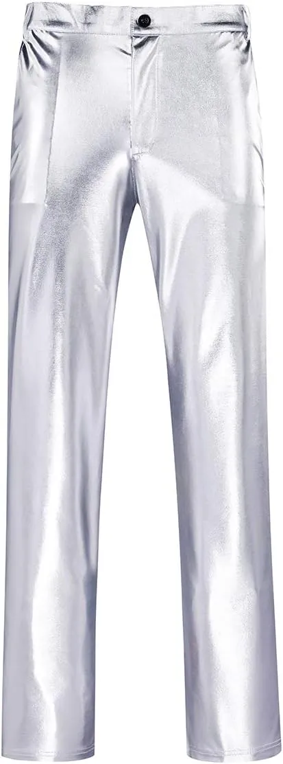 Boyland Mens Casual Night Club Metallic Moto Jeans Style Flat Front Suit Pants Straight Leg Trousers Disco