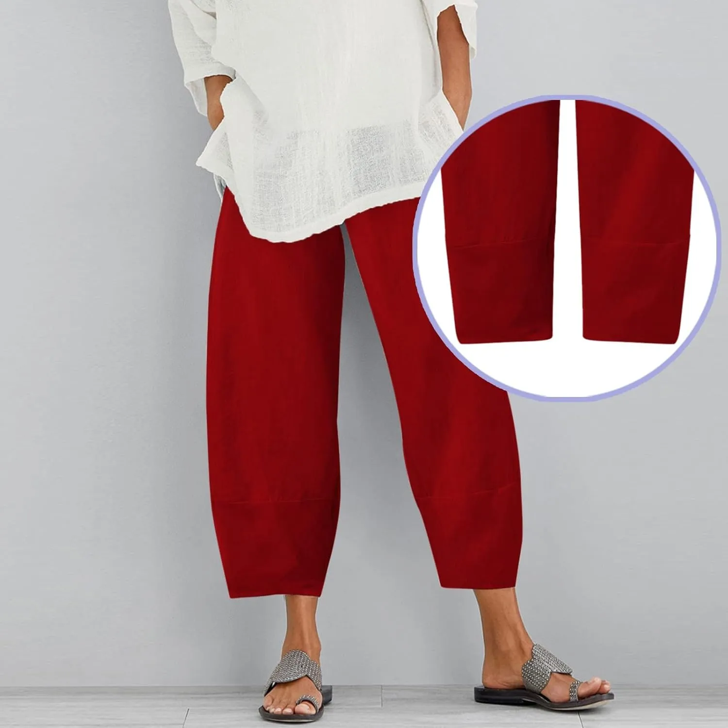 Cotton Linen Pants for Women Summer 2025 Casual Capri Pants with Pockets Cropped High Waisted Loose Fit Trousers