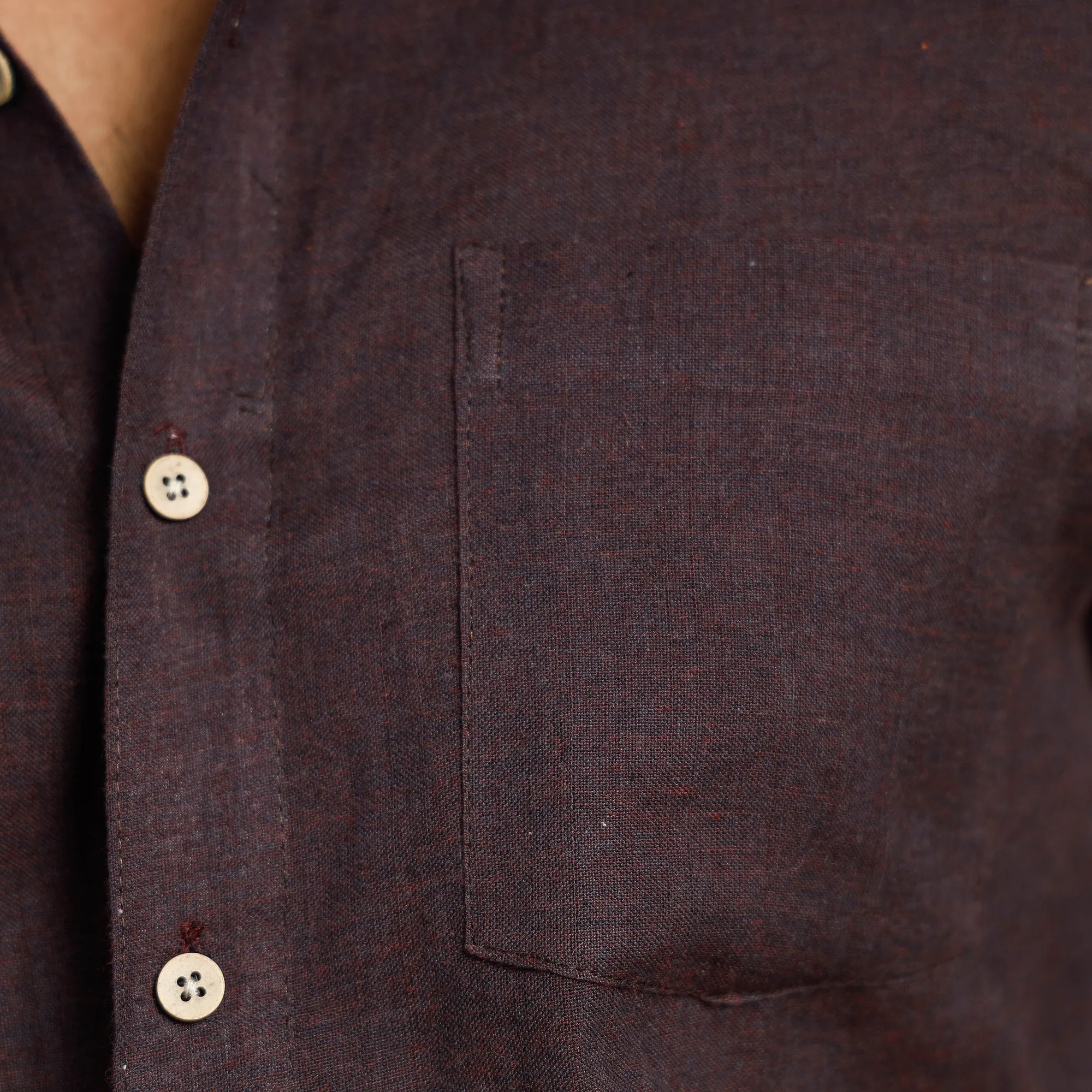 Dark Brown - Plain Handloom Cotton Men Half Sleeve Shirt