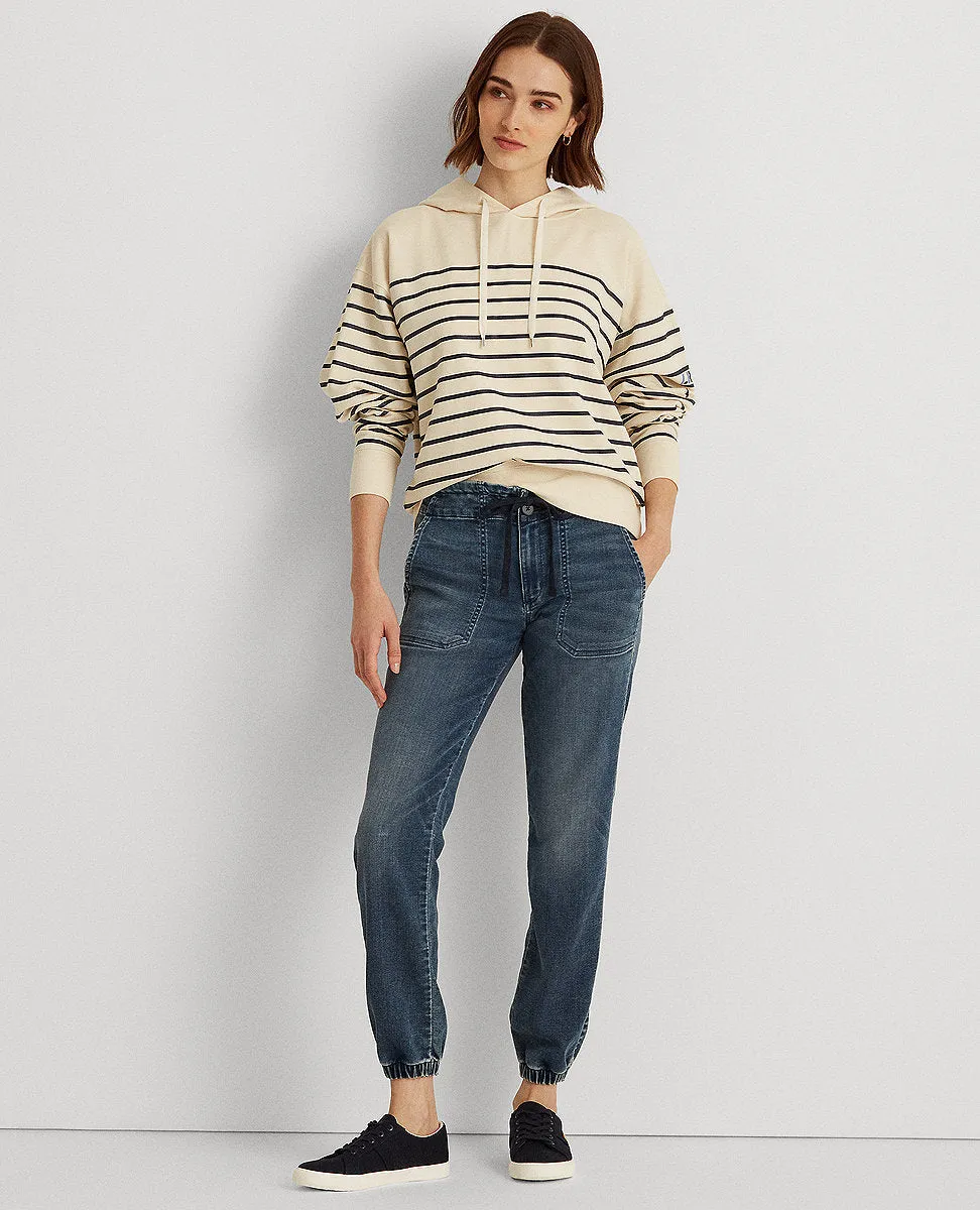 Denim Drawstring Ankle Pant In Blue