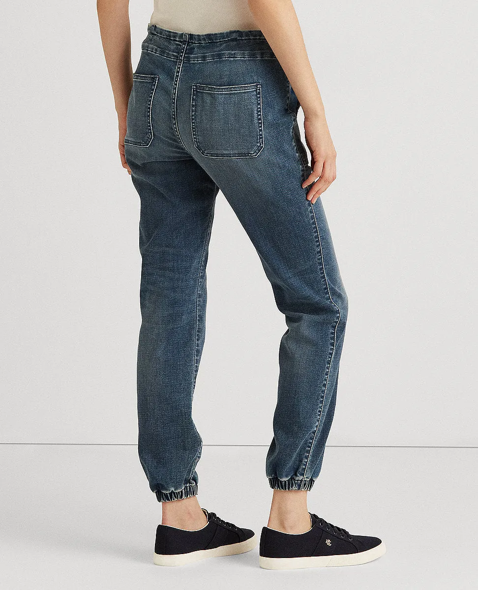 Denim Drawstring Ankle Pant In Blue