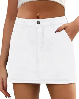 Denim Skorts for Women Skirt Stretchy High Waisted Womens Skirts Asymmetrical Hem Casual Mini Jean Skirt with Shorts