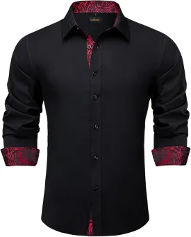 DiBanGu Mens Stretch Dress Shirt Long Sleeve Button Down Shirt Cotton Business Casual Shirts with Inner Contrast Wedding Prom