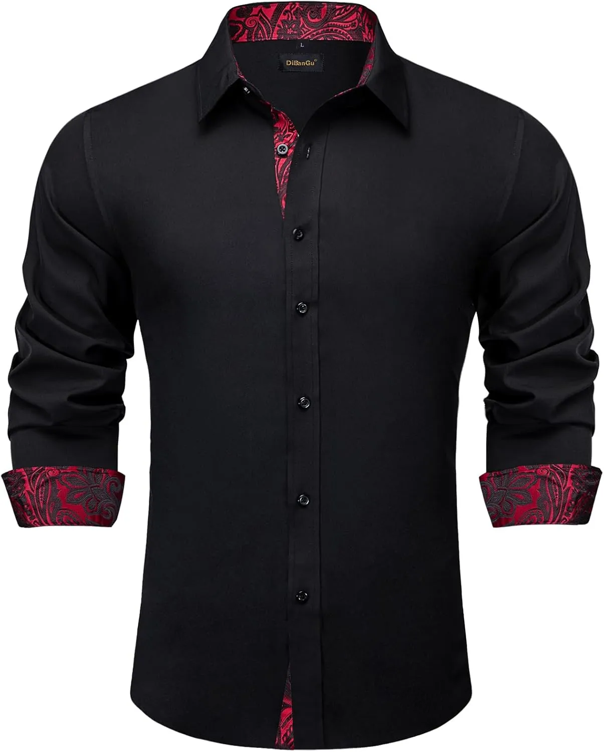 DiBanGu Mens Stretch Dress Shirt Long Sleeve Button Down Shirt Cotton Business Casual Shirts with Inner Contrast Wedding Prom