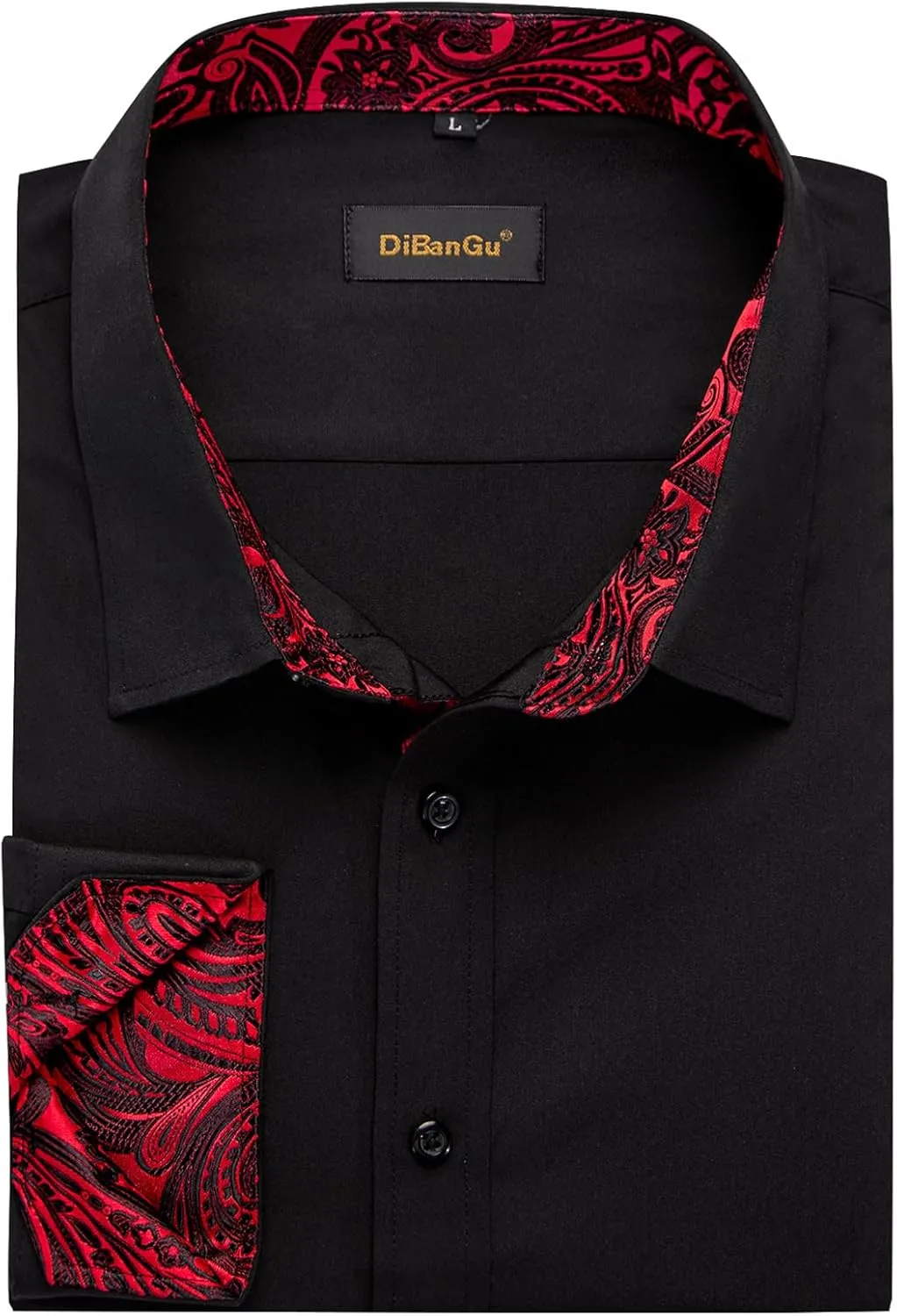 DiBanGu Mens Stretch Dress Shirt Long Sleeve Button Down Shirt Cotton Business Casual Shirts with Inner Contrast Wedding Prom