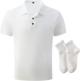 Elavure - The Prestigio Polo Shirt, Men's Short Sleeve Solid Stretch Cotton Pique Polo Shirt Quick Dry Casual Workout