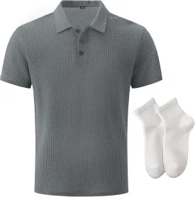 Elavure - The Prestigio Polo Shirt, Men's Short Sleeve Solid Stretch Cotton Pique Polo Shirt Quick Dry Casual Workout