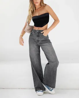 EMMIOL Women's Wide Leg Jeans Distress Adjustable Waist Denim Pants Vintage Y2K Trousers