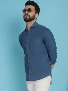 Faded Cotton Denim Casual Shirt For Men