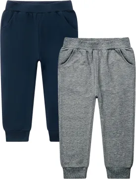 GFQLONG Toddler Boys 2 Pack Cotton Active Jogger Sweatpants,Kids Casual Athletic Solid Pocket Pull On Pants