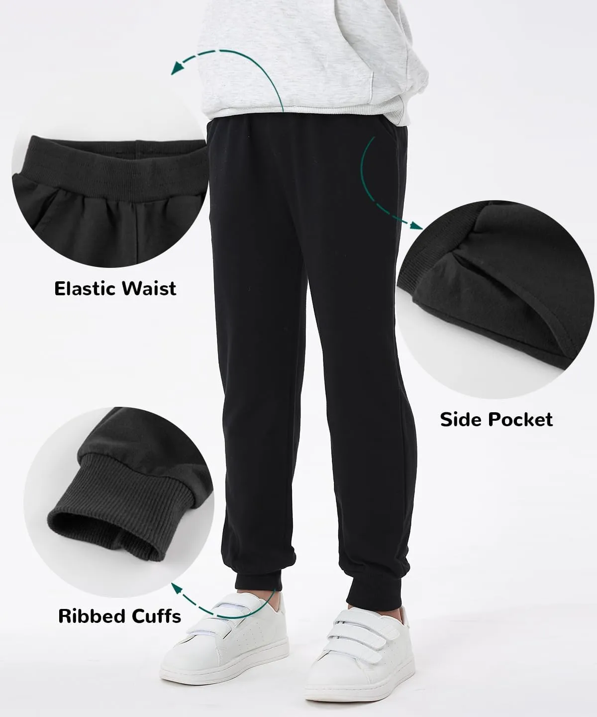 GFQLONG Toddler Boys 2 Pack Cotton Active Jogger Sweatpants,Kids Casual Athletic Solid Pocket Pull On Pants