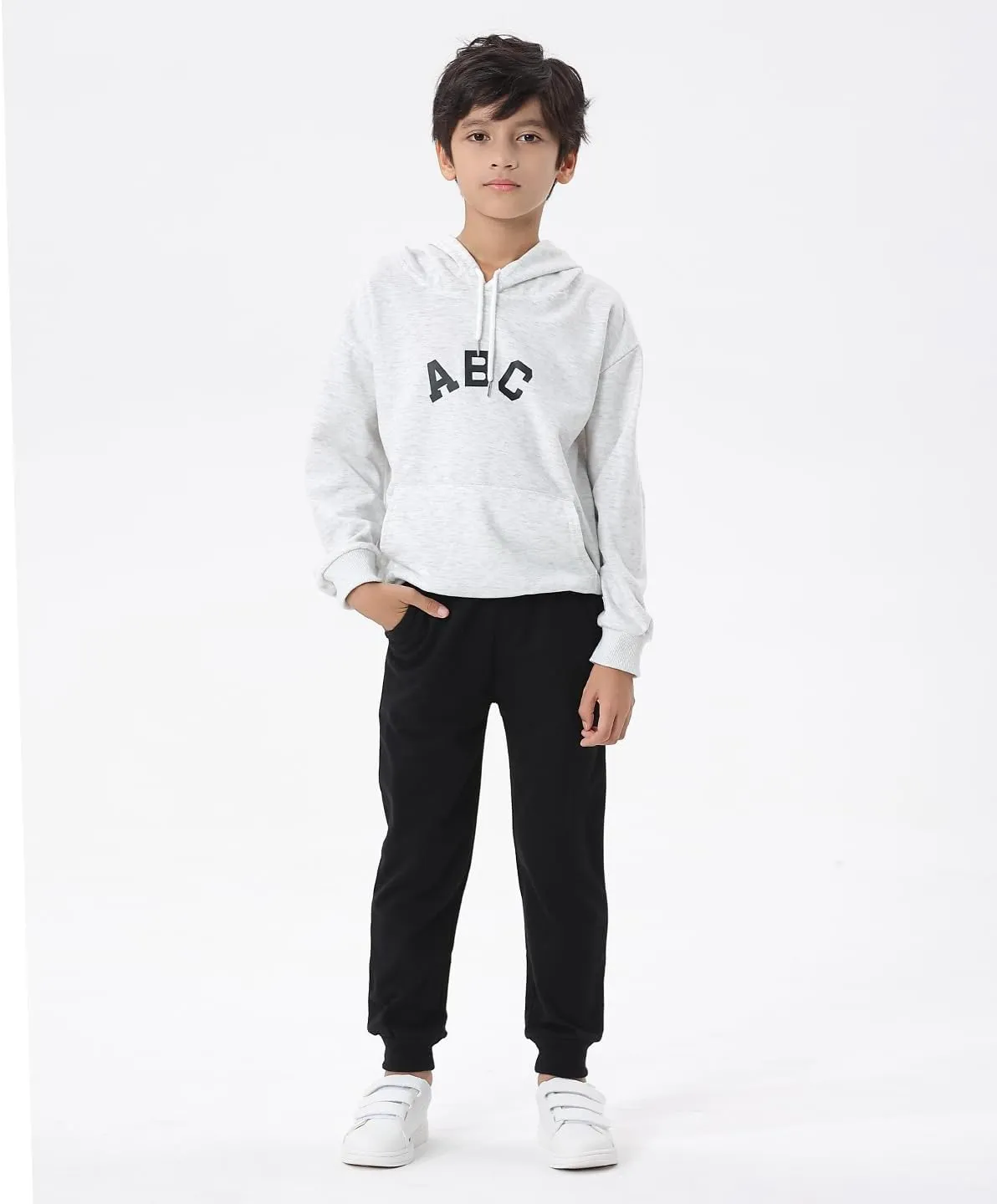 GFQLONG Toddler Boys 2 Pack Cotton Active Jogger Sweatpants,Kids Casual Athletic Solid Pocket Pull On Pants