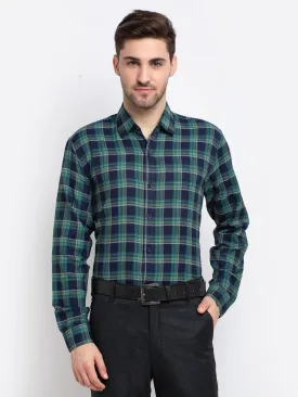 Green Men'S Checked Cotton Formal Shirt