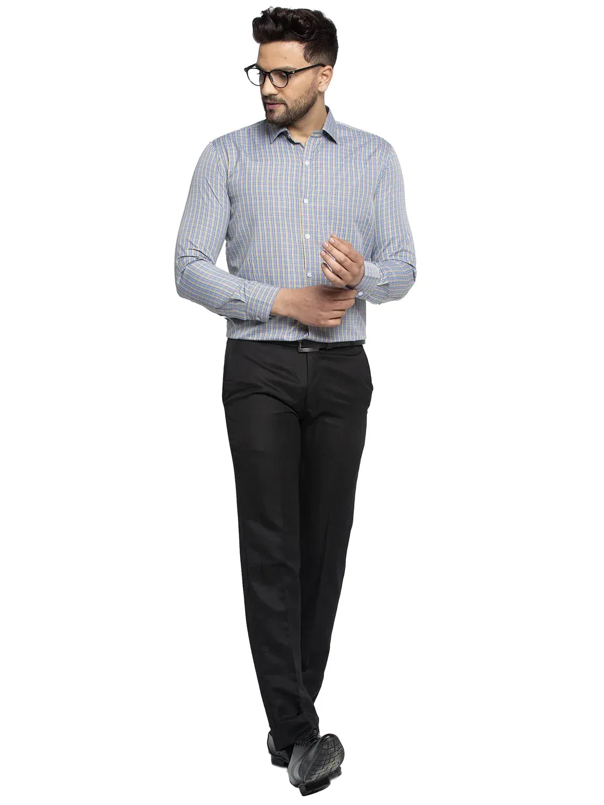 Green Men'S Cotton Checked Formal Shirt'S