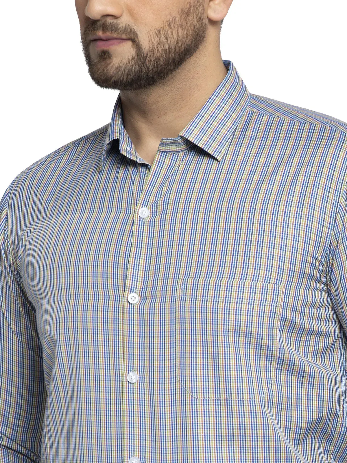Green Men'S Cotton Checked Formal Shirt'S