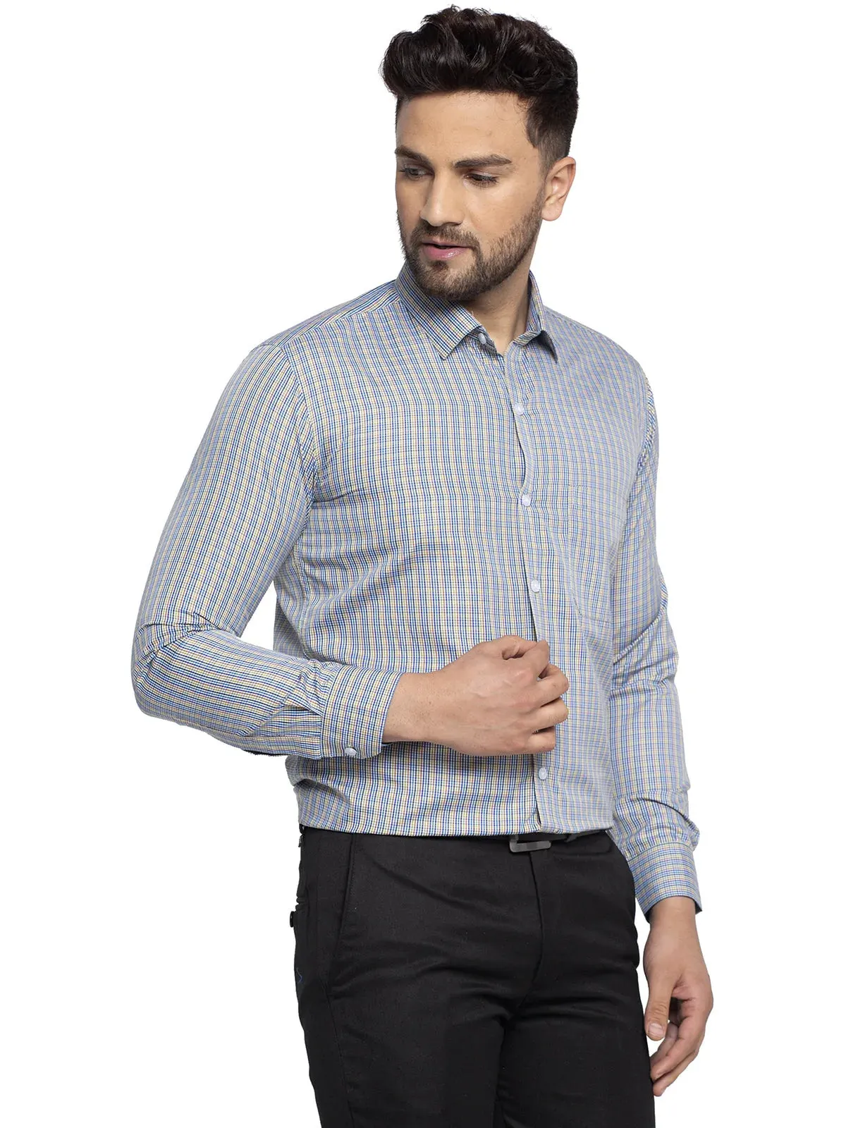 Green Men'S Cotton Checked Formal Shirt'S