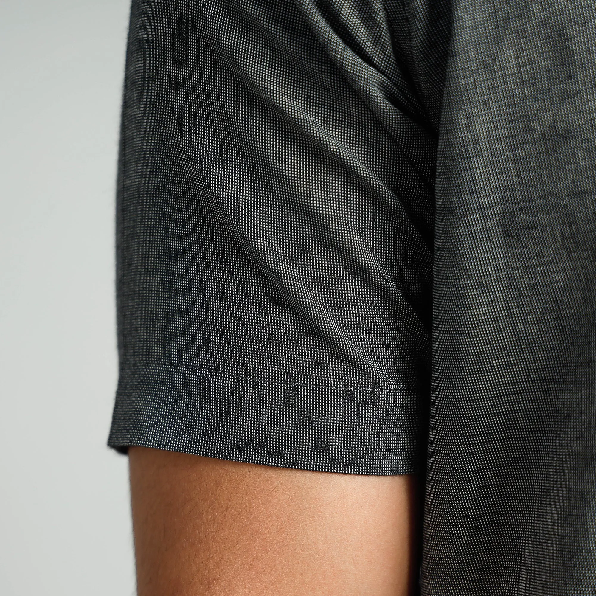 Grey Plain Handloom Cotton Men Half Sleeve Shirt