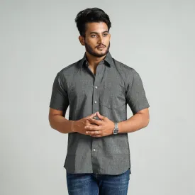 Grey Plain Handloom Cotton Men Half Sleeve Shirt