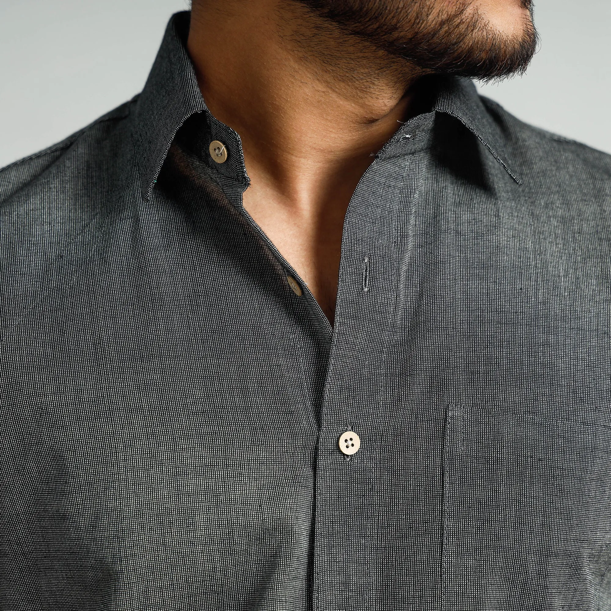 Grey Plain Handloom Cotton Men Half Sleeve Shirt