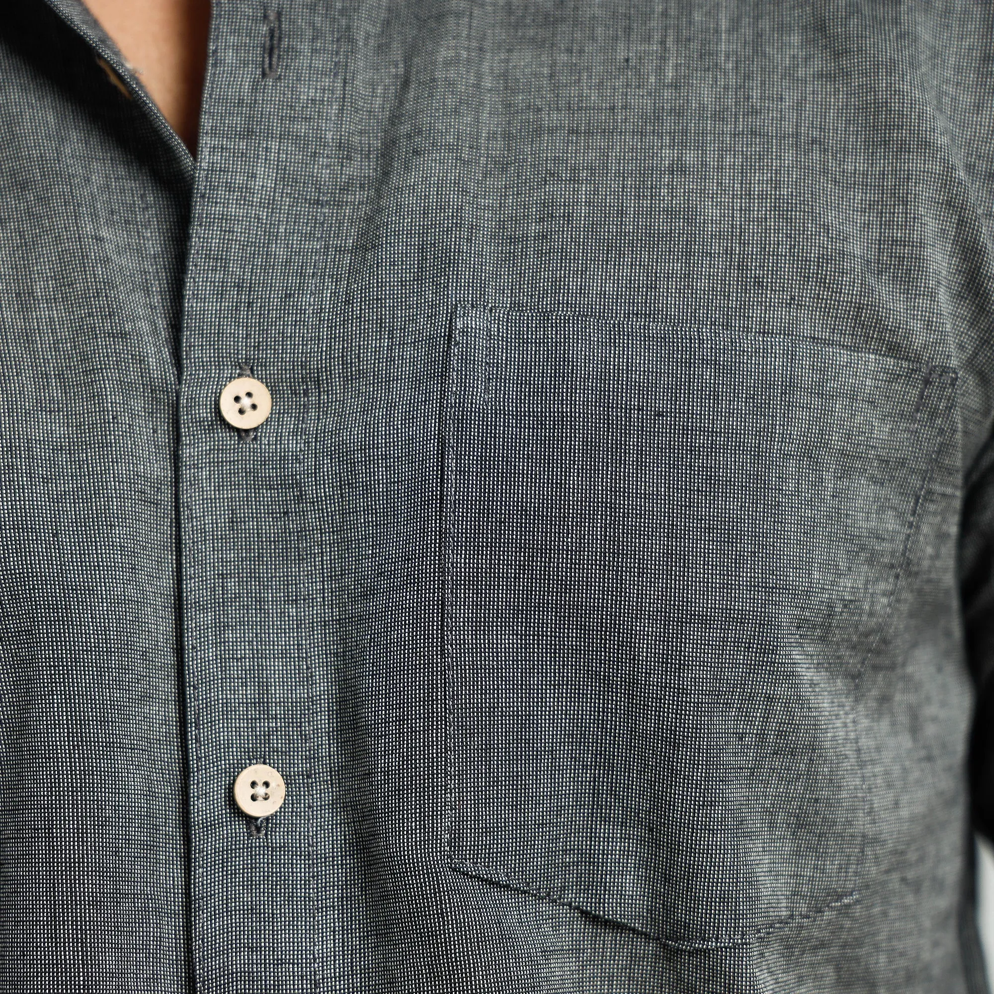 Grey Plain Handloom Cotton Men Half Sleeve Shirt