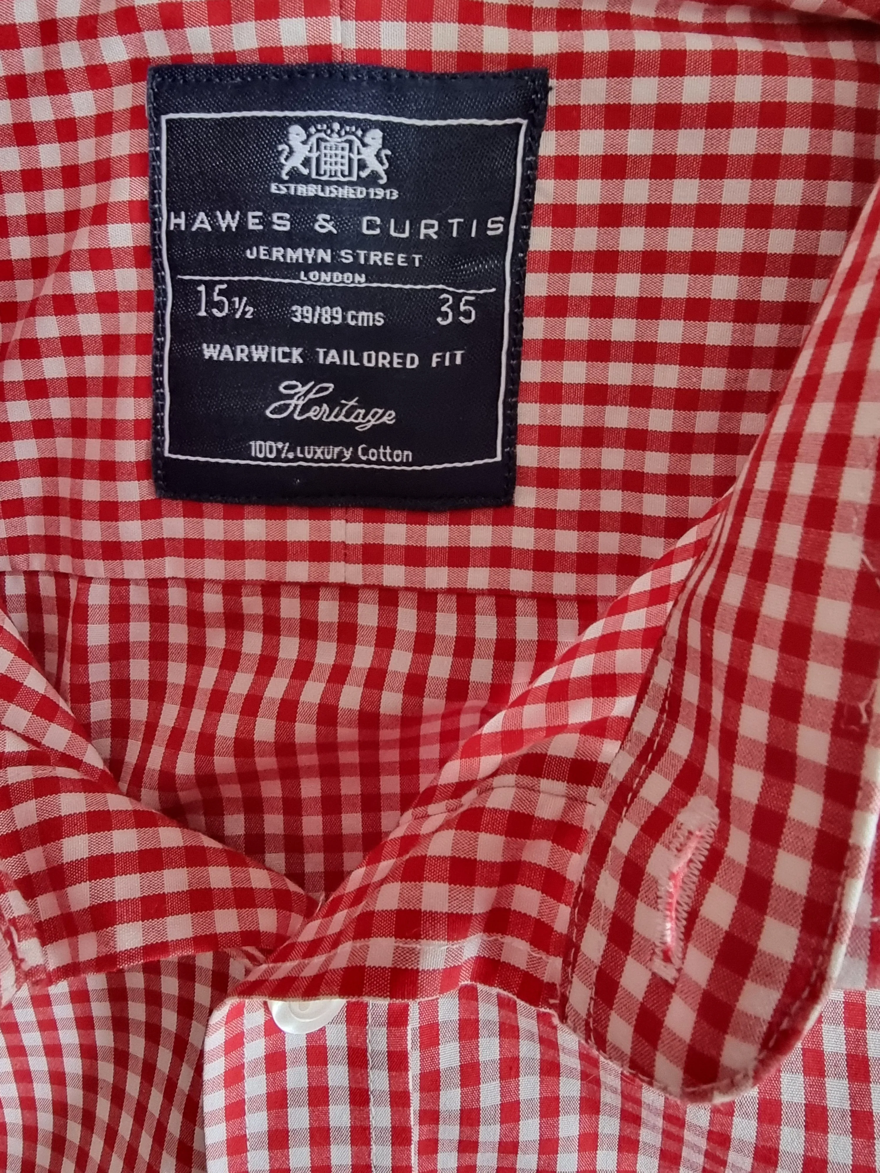 Hawes And Curtis Shirt Mens Red & White Check Formal Cotton Shirt Collar 15.5"