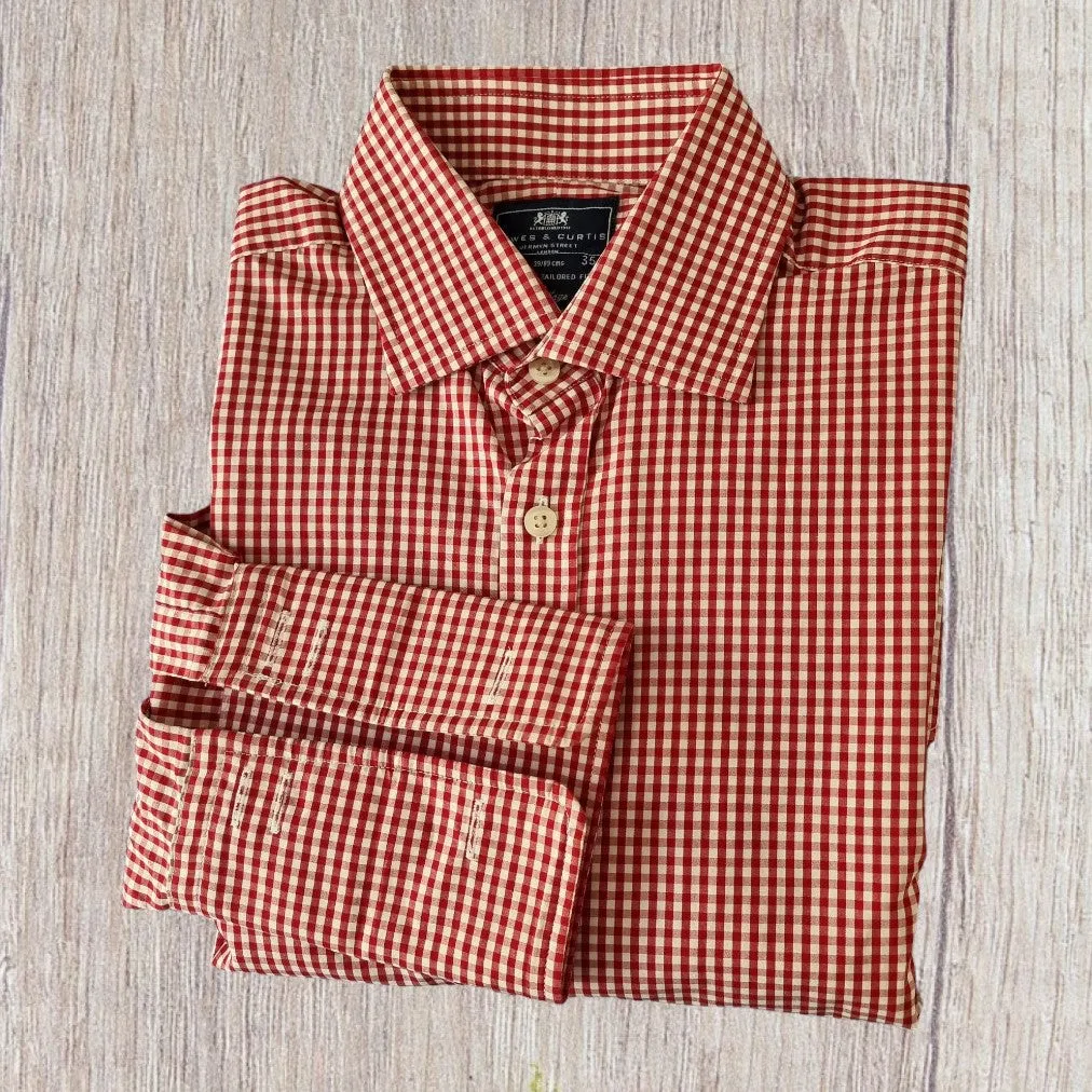 Hawes And Curtis Shirt Mens Red & White Check Formal Cotton Shirt Collar 15.5"