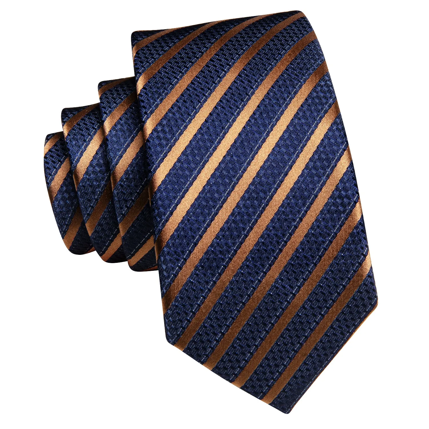 Hi-Tie Blue Gold Striped Children's Kids Boys Tie Pocket Square 6cm