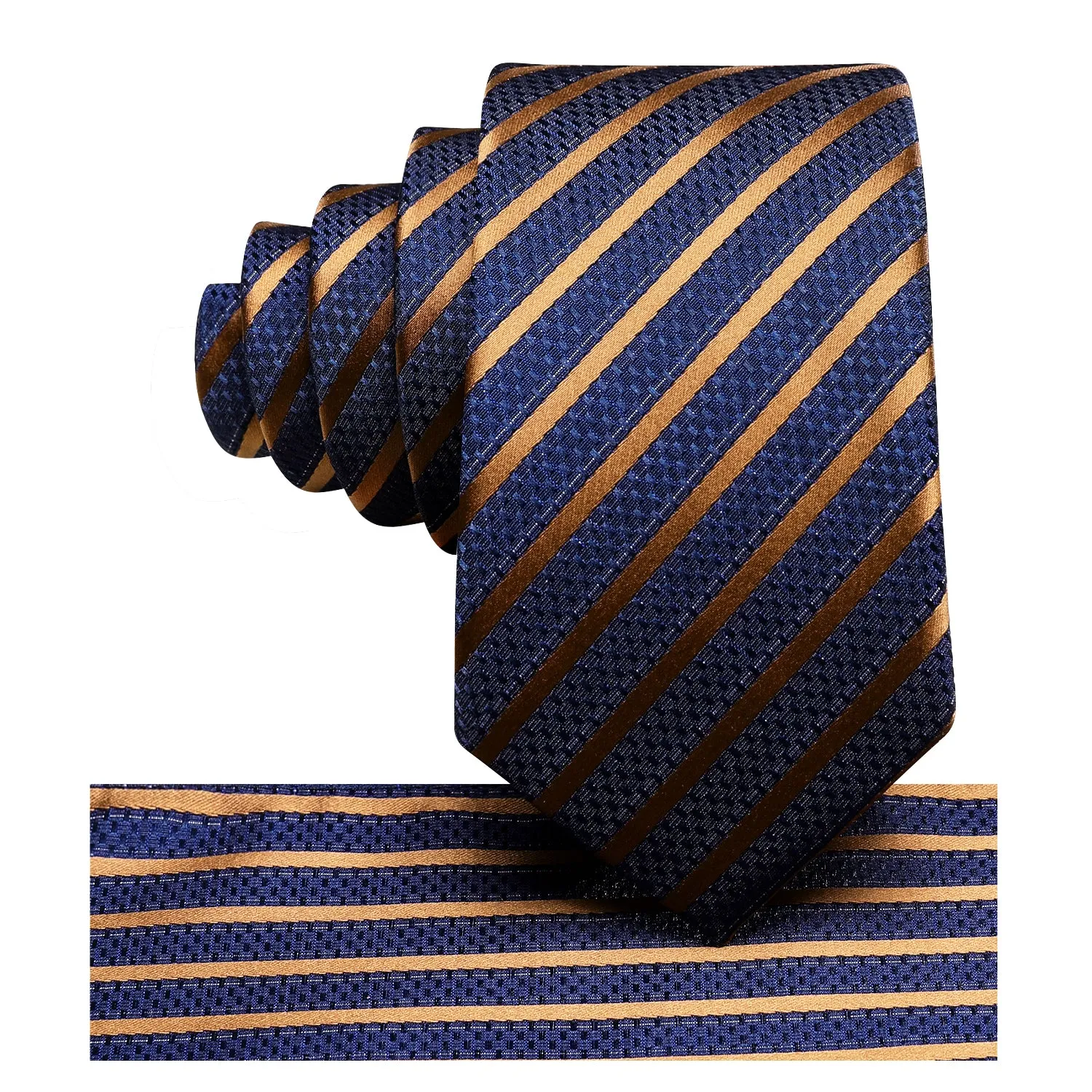 Hi-Tie Blue Gold Striped Children's Kids Boys Tie Pocket Square 6cm