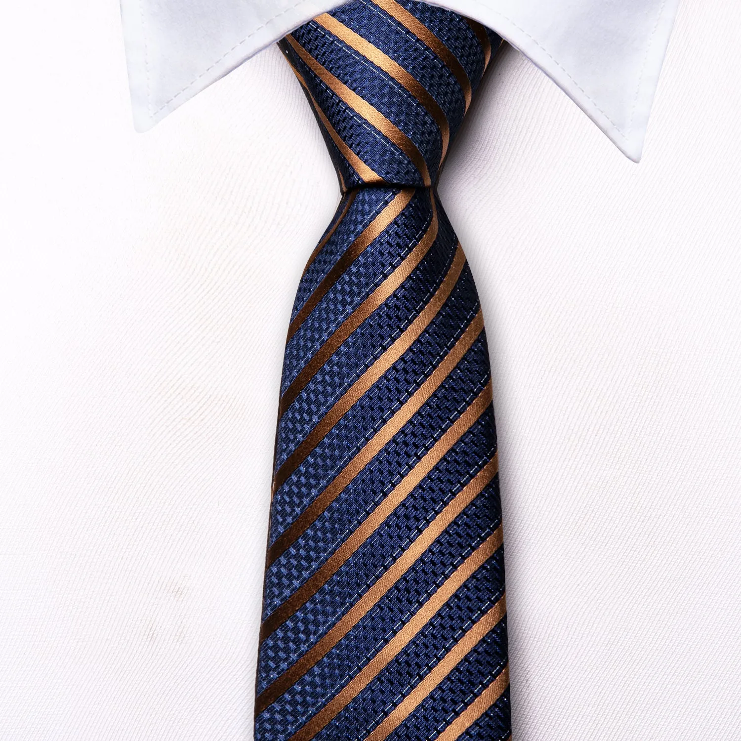 Hi-Tie Blue Gold Striped Children's Kids Boys Tie Pocket Square 6cm